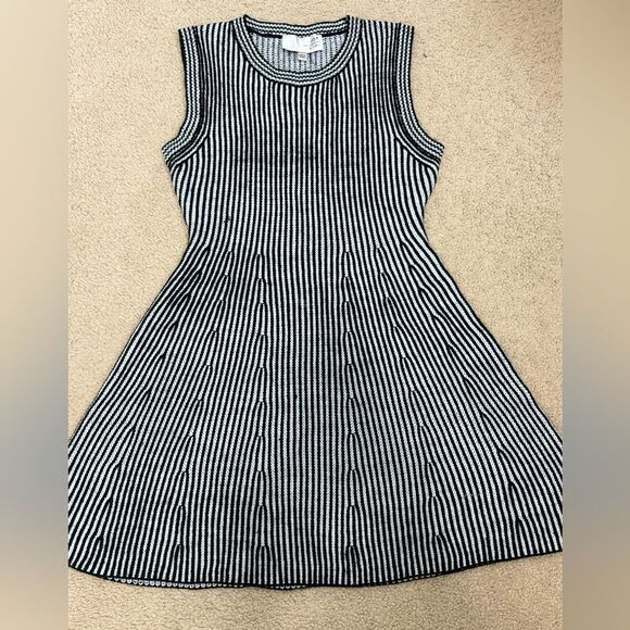 J.O.A. Los Angeles Knitted Fit & Flare Black White Knee Length Dress Sz M EUC - Picture 3 of 15